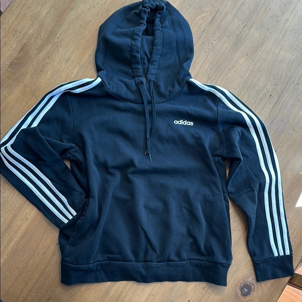 Adidas Black and White Hoodie with Iconic Stripes